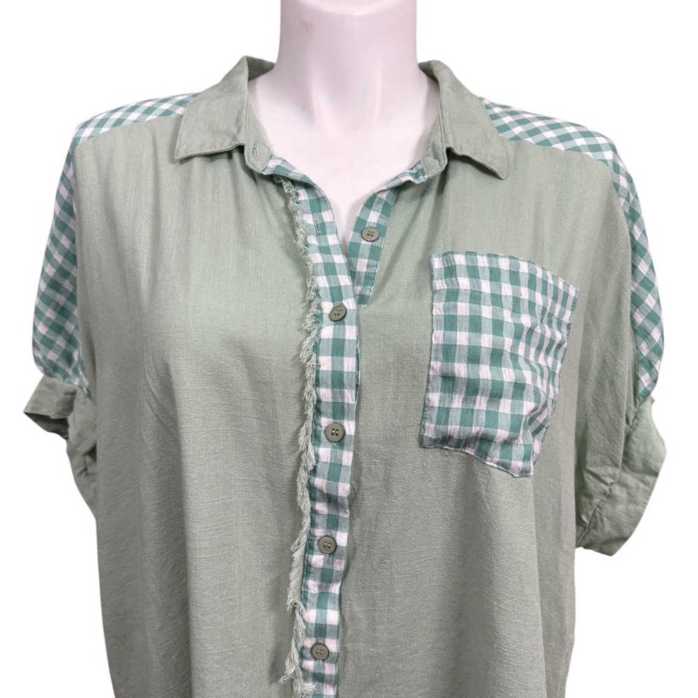 Umgee Oversized Green Gingham Patchwork Button Do… - image 2